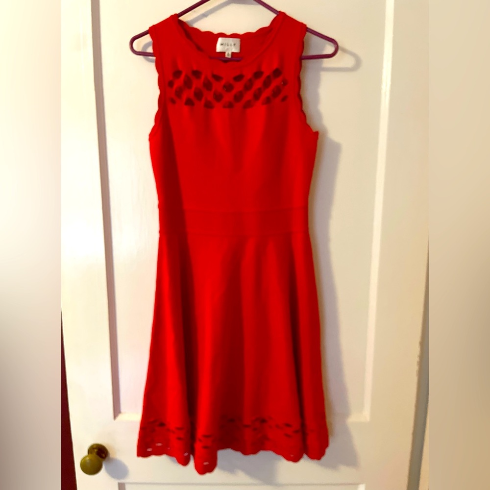 Milly Solid Red Dress‎ Fit And Flare Cutout Top And Hem Sleeveless Small